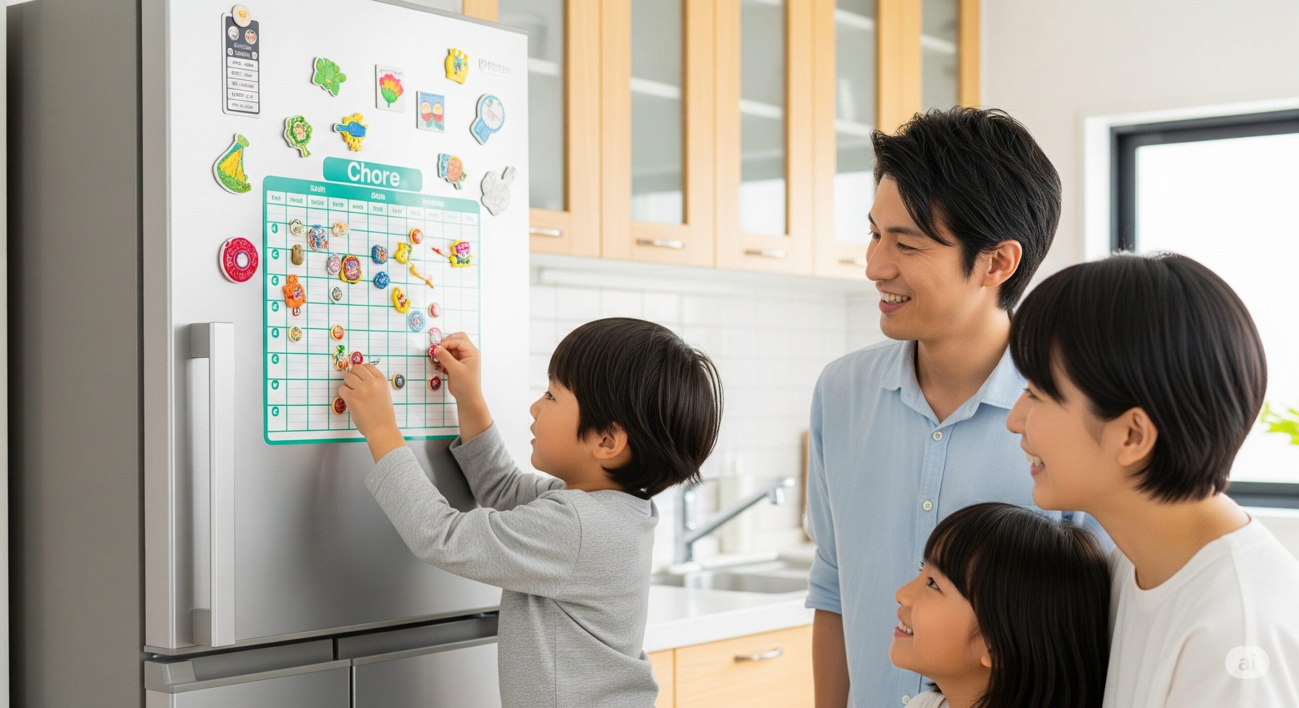 家族で共有しやすいマグネット式当番表