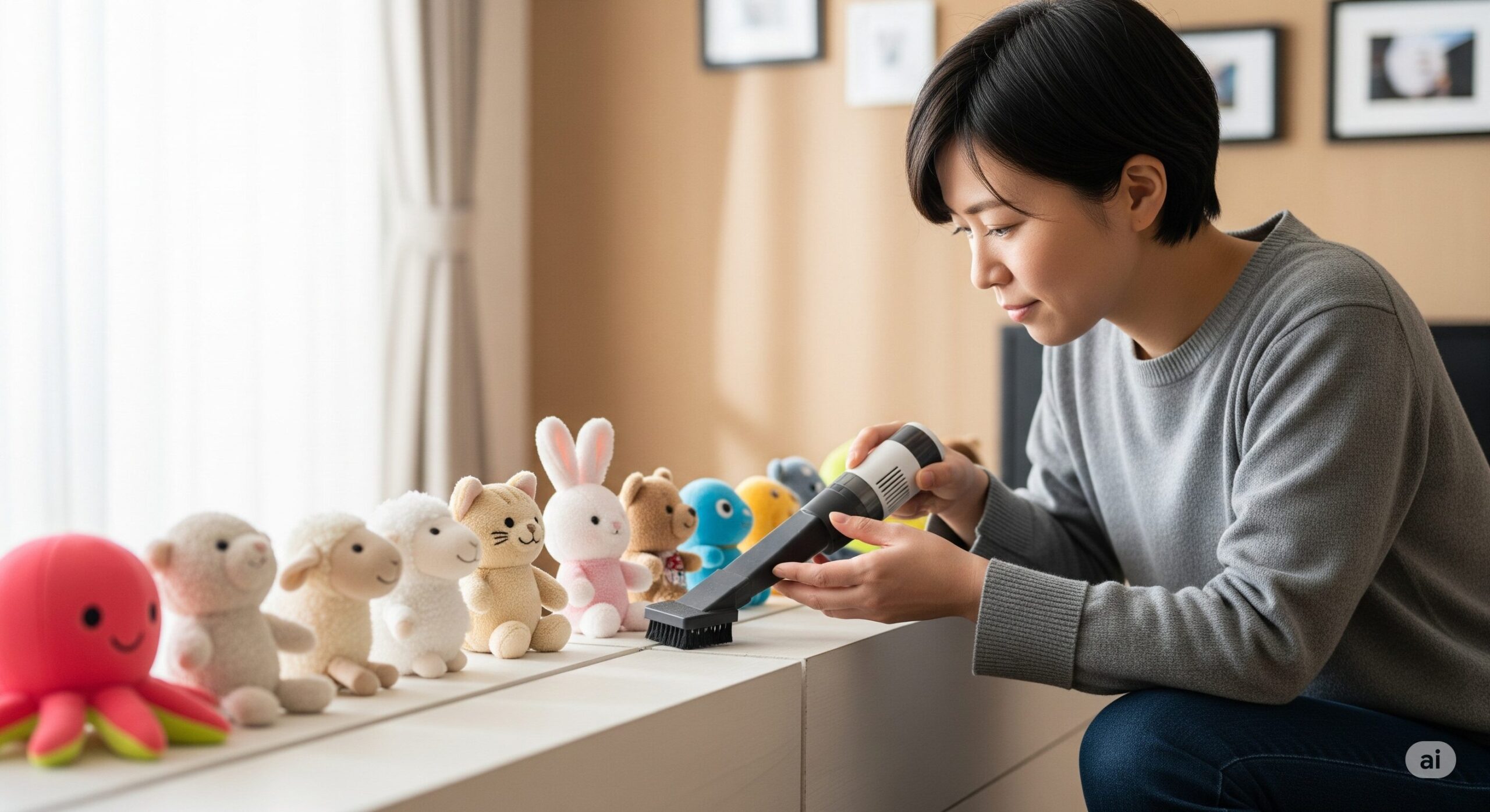 ぬいぐるみに付着したホコリの除去